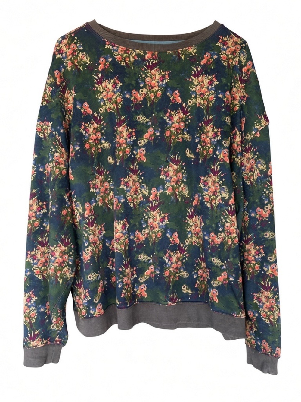 NATURAL LIFE Navy Floral Crewneck Sweatshirt with Pink Accents Reversible